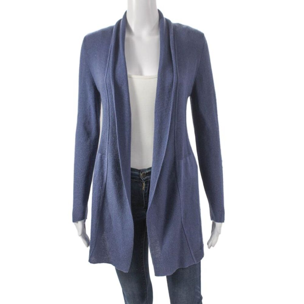 Jennifer Tyler Womens Collared Blue Cardigan Long Sleeve Solid Size L